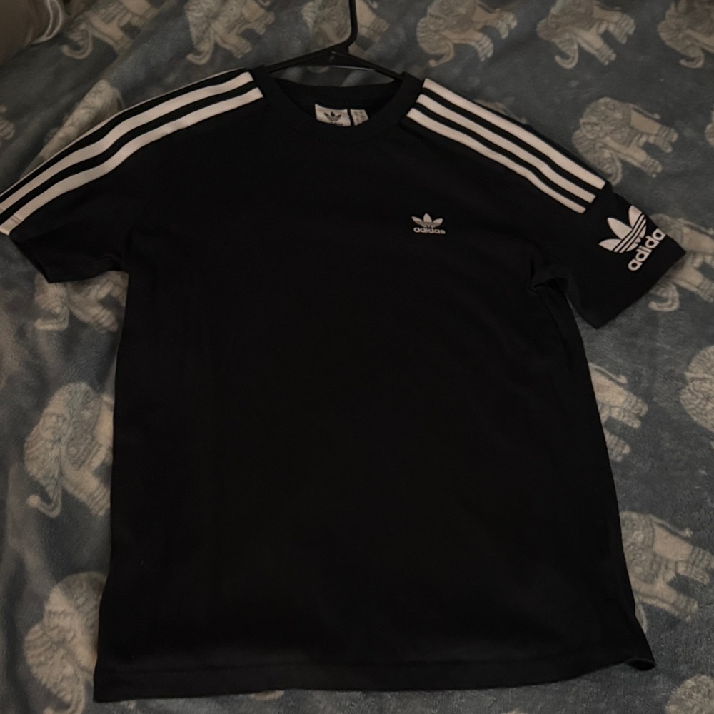 Adidas Women's Black Tee with White Stripes